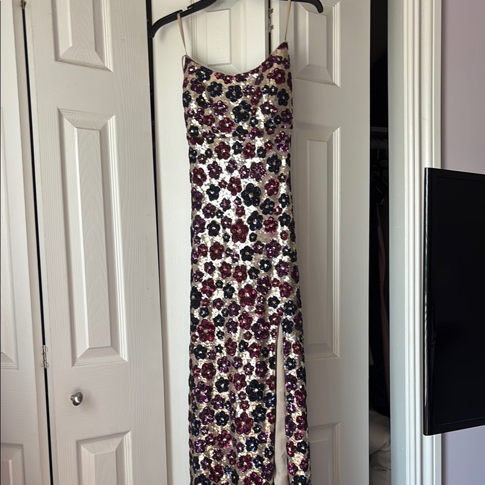 Floral Sequin Gown with Slit